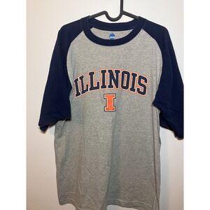 Illinois Fighting Illini College‎ NCAA Raglan T-Shirt Medium Gray Blue
